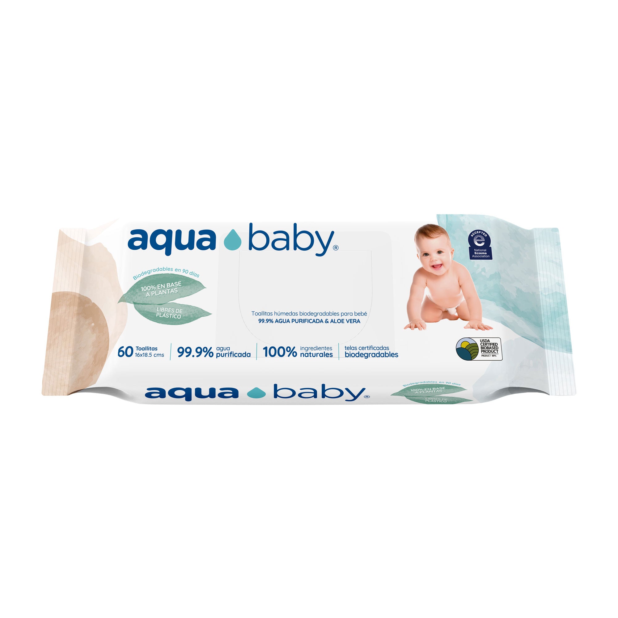 Aqua Baby Biodegradables 12 Bolsas de 60 Toallitas Húmedas