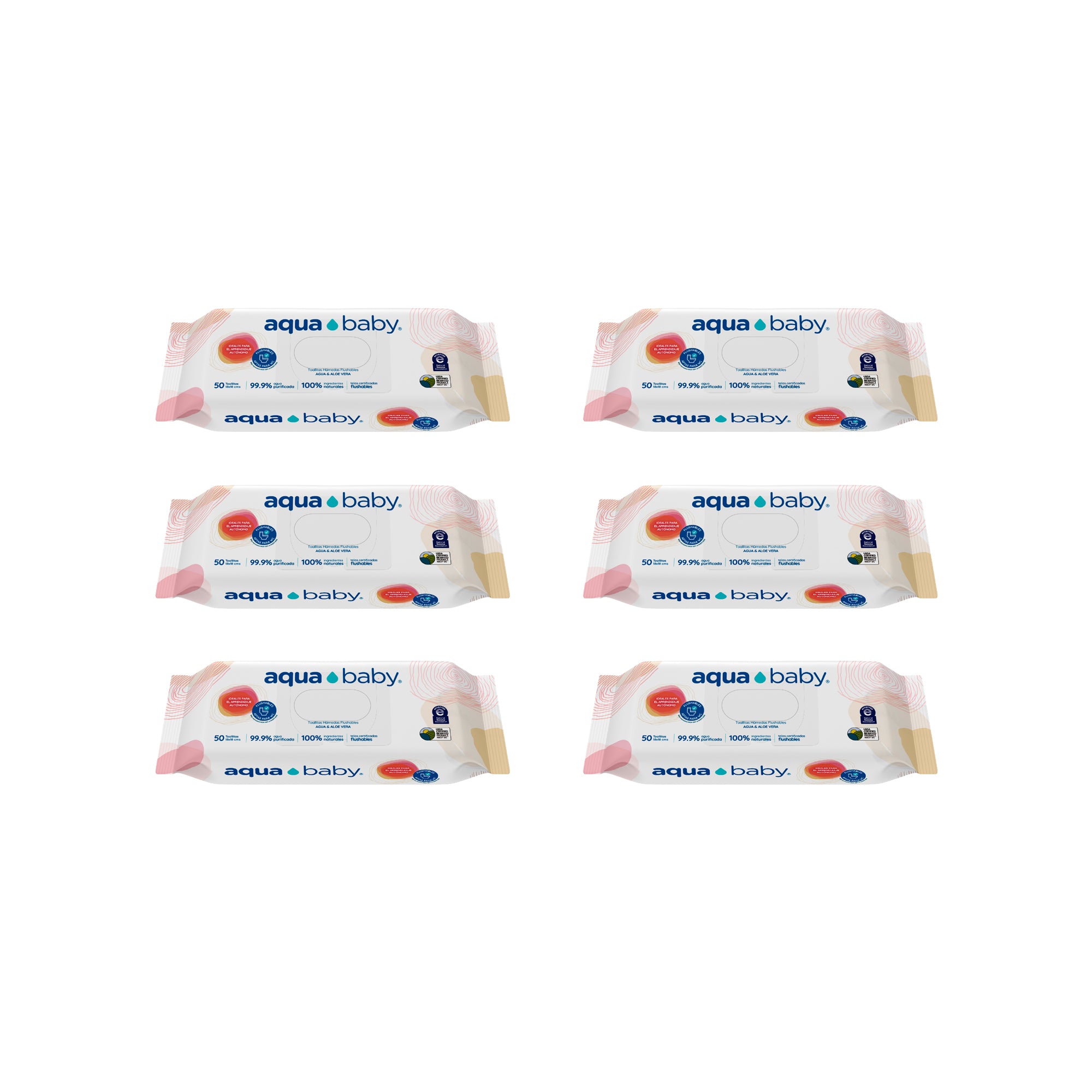 Aqua Baby Flushables 6 Bolsas de 50 Toallitas Húmedas