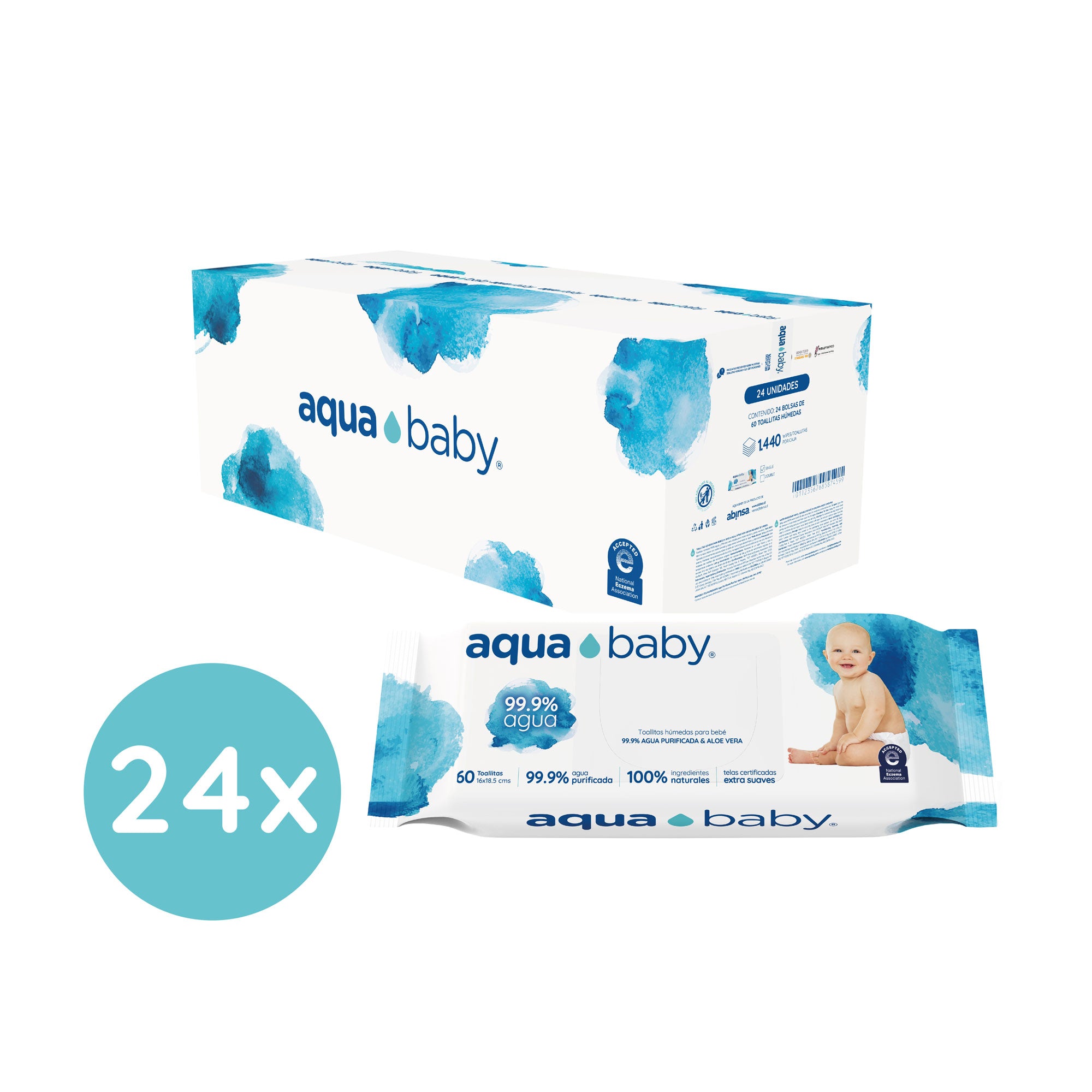 Aqua Baby 24 Bolsas de 60 Toallitas Húmedas