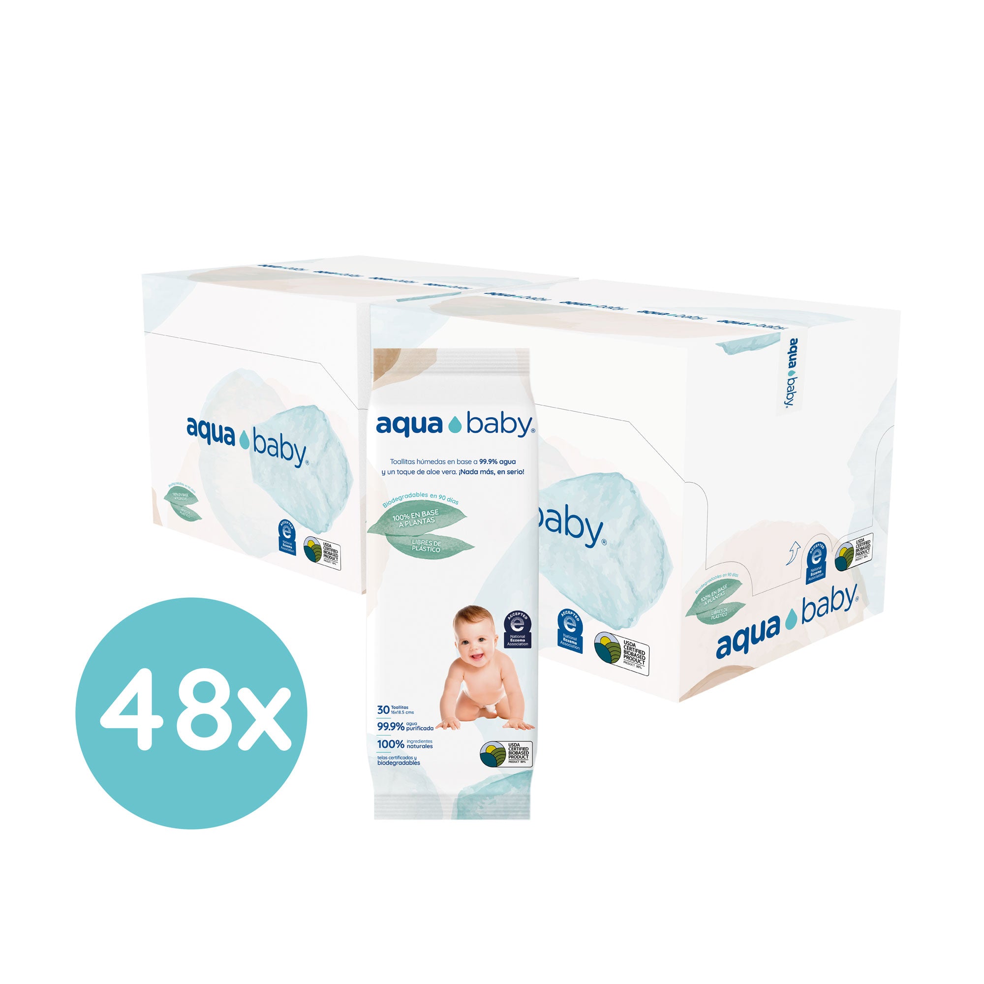 Aqua Baby Biodegradables 48 Bolsas de 30 Toallitas Húmedas