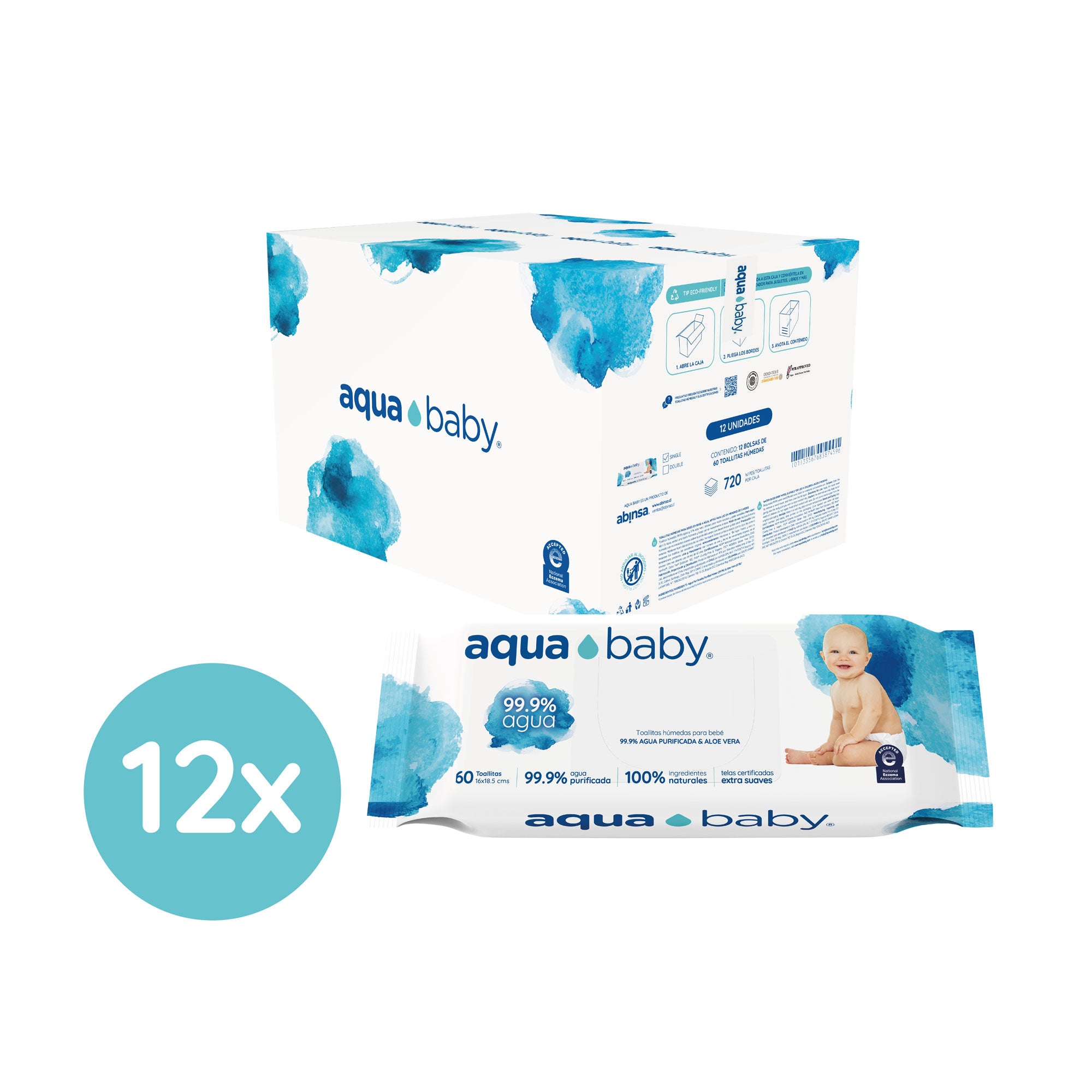 Aqua Baby 12 Bolsas de 60 Toallitas Húmedas