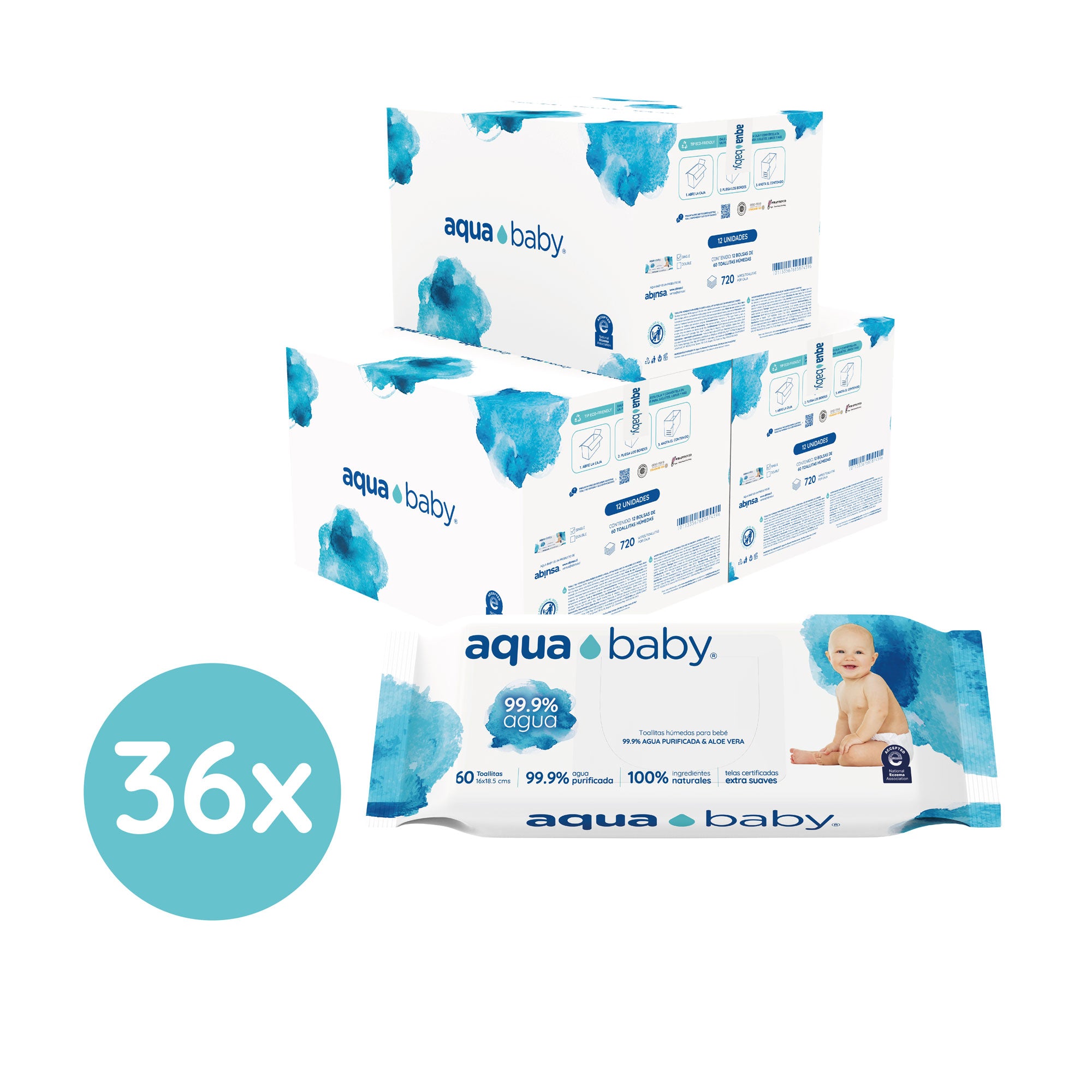 Aqua Baby 36 Bolsas de 60 Toallitas Húmedas