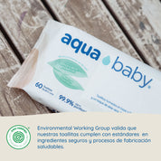 Aqua Baby Biodegradables 12 Bolsas de 60 Toallitas Húmedas